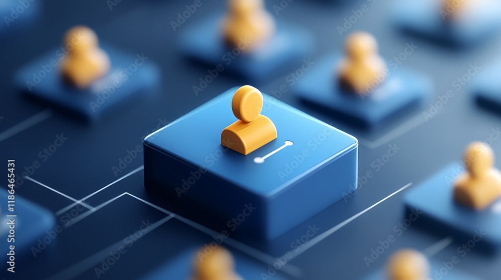 Aufkleber interactive blue cube with yellow button, a study in minimalist 3d design and visual harmony