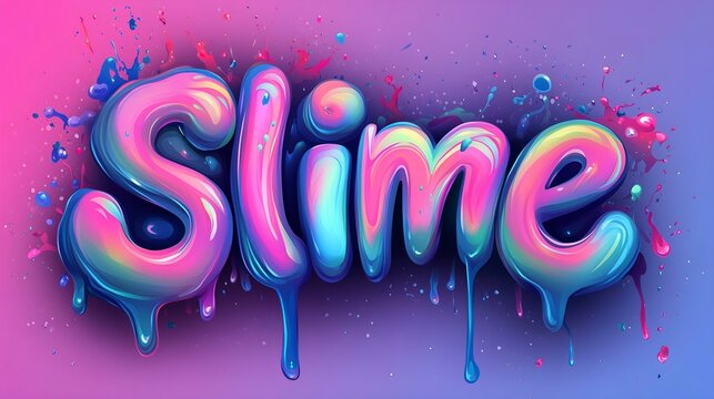 Vibrant slime typography with dripping colorful letters and splashes on a gradient background