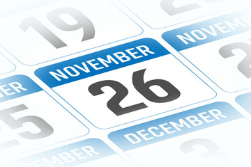 26 November calendar day vector illustration