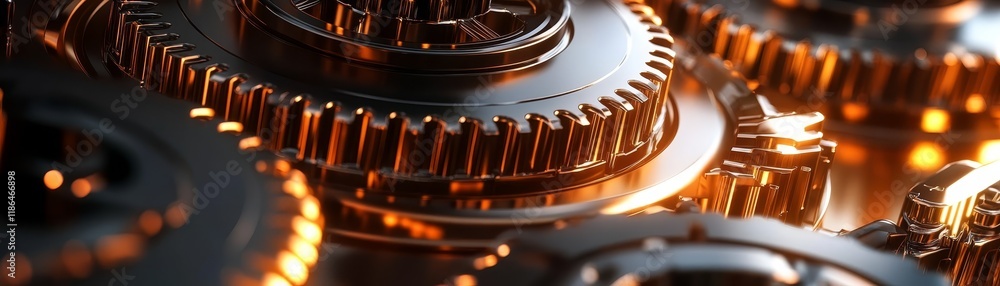 Poster macro view of interlocking gears, precision engineering and industrial design in action
