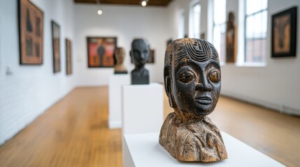A curated gallery displaying striking sculpture busts, stirring imagination amid an artful and minimalist setting.