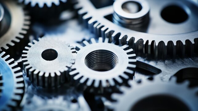 Closeup of intricate gear mechanism, exploring the beauty of mechanical complexity and interconnectedness in engineering