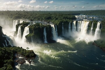 Fototapeta premium Powerful Rushing Waterfalls Cascading Over Rocky Boulders, Evoking a Sense of Majesty and Natural Beauty