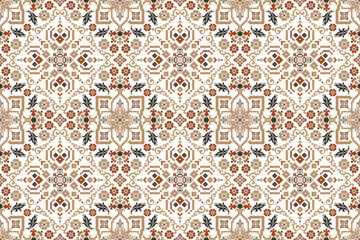 Geometric ethnic flowers pattern vector illustration,geometric oriental pattern traditional,Aztec style,abstract background 