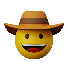 3d Emoticon Cowboy Yellow Ball Emoticon Emoji or Smiley