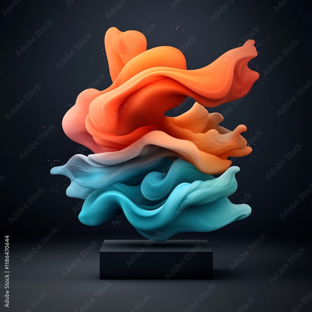 Aufkleber captivating iridescent wavy abstract composition with fluid fractal structures and dreamlike cinemat