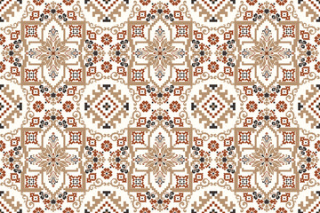 Geometric ethnic flowers pattern vector illustration,geometric oriental pattern traditional,Aztec style,abstract background 