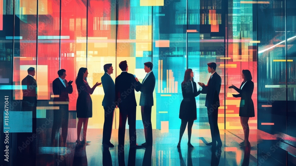 Poster set of business illustrations with businesspeople interacting created with generative ai technology 