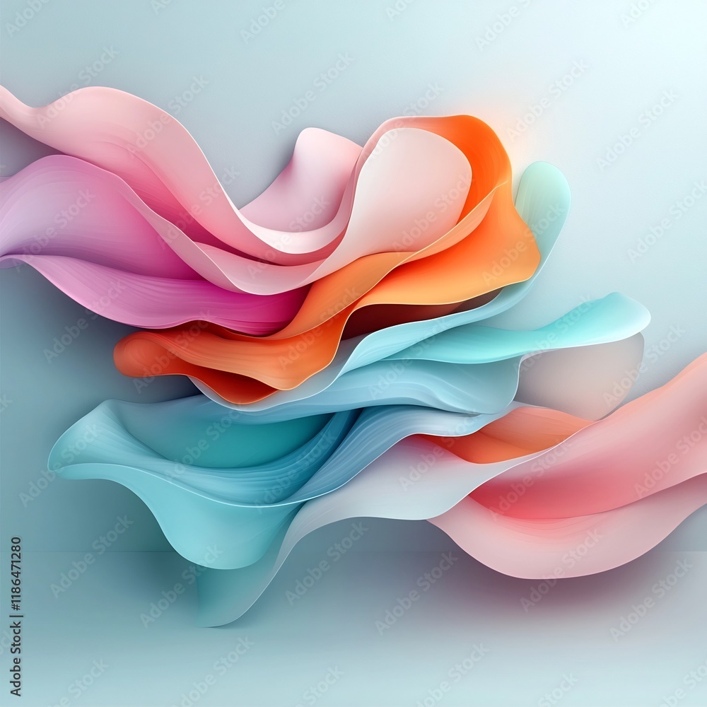 Poster captivating abstract composition of iridescent wavy shapes and patterns in a vibrant spectrum of col