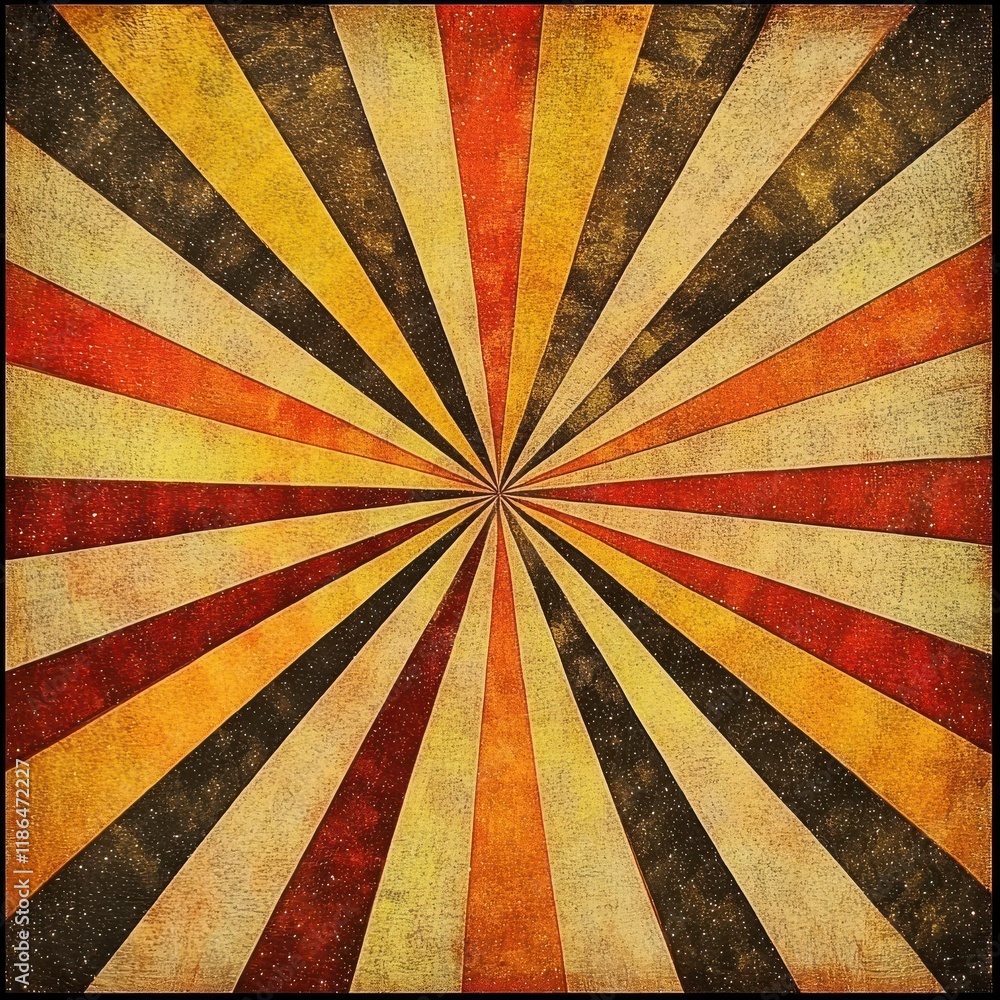 Poster radial sunburst pattern emanates from center. alternating yellow and orange rays pulse subtly. spark