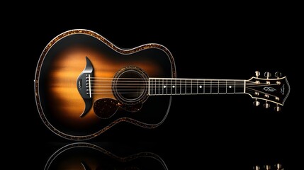 Fototapeta na wymiar Elegant Sunburst Acoustic Guitar With Gold Accents