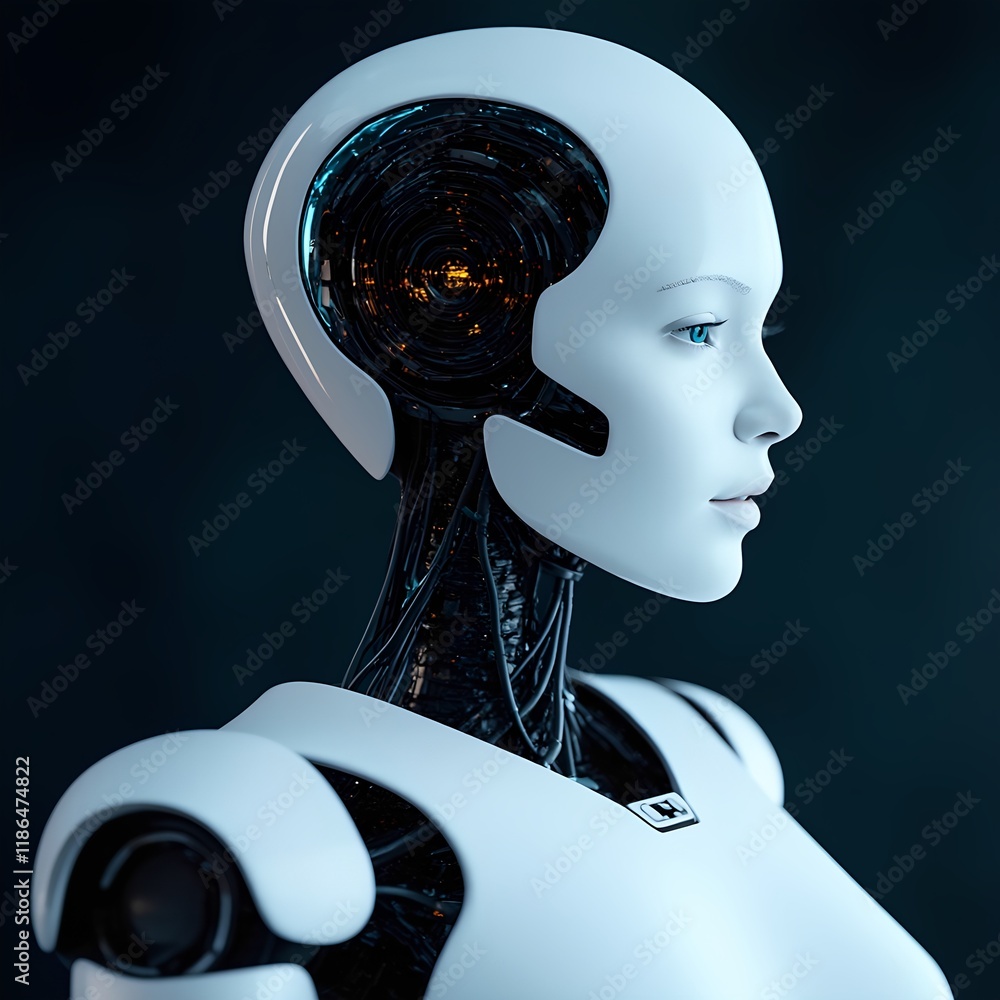 Poster futuristic robotics showcase technology lab digital art high-tech environment close-up view ai innov