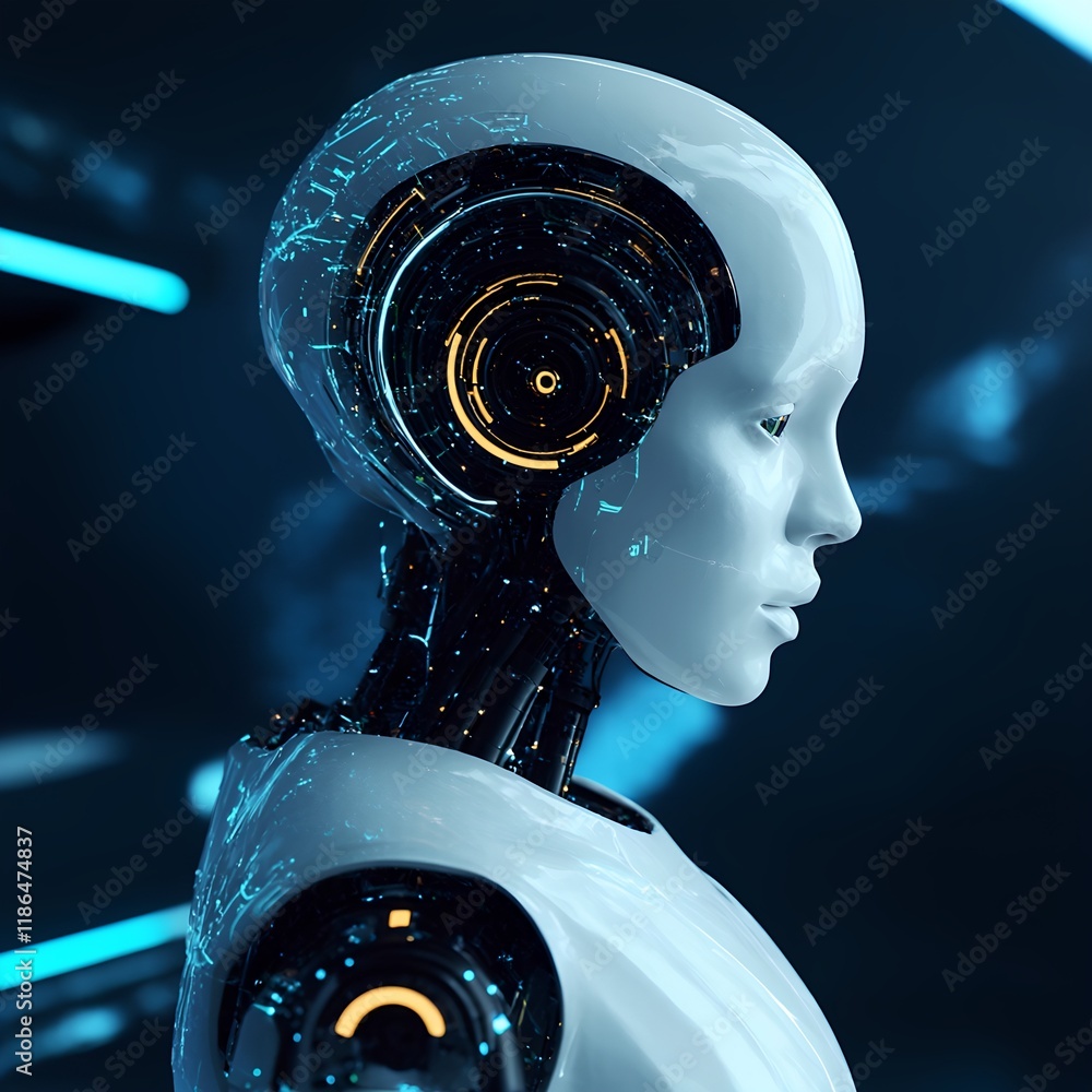 Aufkleber robotic interaction demonstration technology lab digital art futuristic environment close-up view in