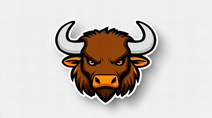 Fototapeta premium Fierce bull head illustration, brown and white, graphic design element.