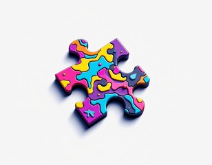 Fototapeta premium puzzle piece illustration, vaporwave style, digital art, missing piece concept, isolated on white, close-up, desktop wallpaper, editorial use
