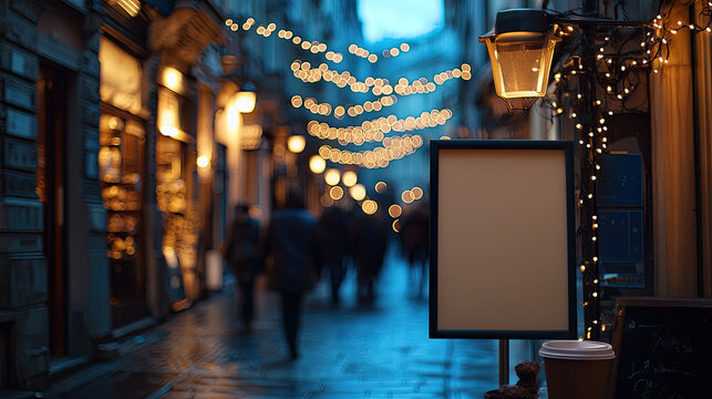 Coffee Shop Street Signboard Blank Mockup, Ready for Logo or Branding Design, Featuring a Minimalist and Urban Aesthetic, Perfect for Cafés, Restaurants, and Business Advertising Projects