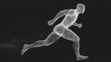 Fototapeta premium Human Running Figure in Abstract Wireframe Design on Dark Background