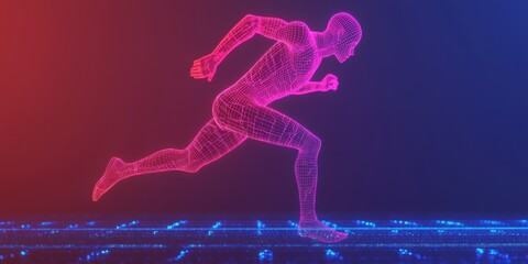 Futuristic Neon Runner in Digital Landscape with Vibrant Colors