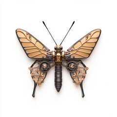 robotic butterfly with intricate mechanical details and golden wings