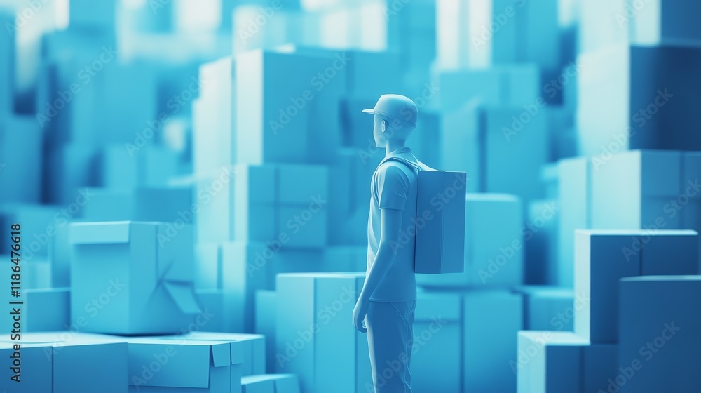 Poster warehouse worker managing inventory, streamlining logistics for efficient package handling and timel