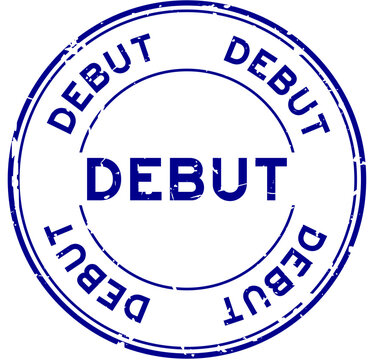 Grunge blue debut word round rubber seal stamp on white background