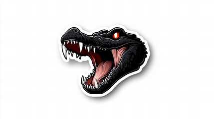Fototapeta premium Fierce alligator head illustration, dark and menacing. Red eyes add intensity.