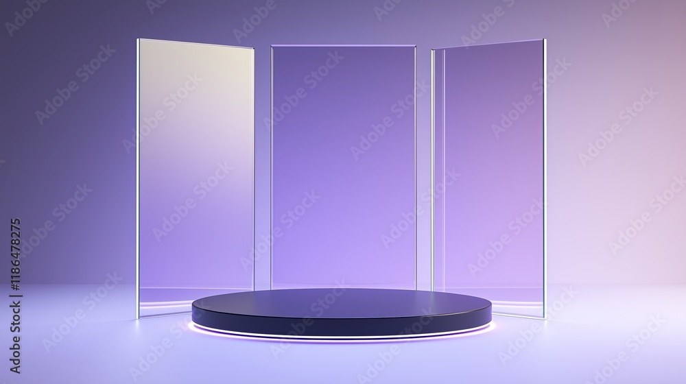 Poster sleek 3d podium with ample empty space surrounded by elegant panels