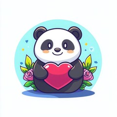 Naklejka premium Adorable Panda Bear Holding Heart Valentine s Day Cartoon Illustration Cute Animal Graphic Design