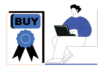 Online Shopping Scene with Big Discounts and Special Offers: Character Buying Goods for E-commerce Sales