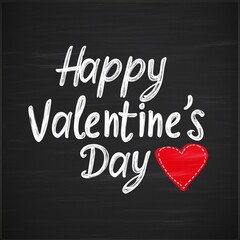 Obraz premium Chalkboard Happy Valentine s Day Design with Red Stitched Heart