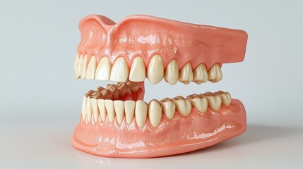 Fototapeta premium Clinical 3d illustration of realistic plastic teeth and gums in dental model setting