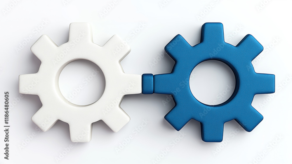 Poster relationship, 3d model of interlocked gears representing collaboration and mechanics, ideal for illu