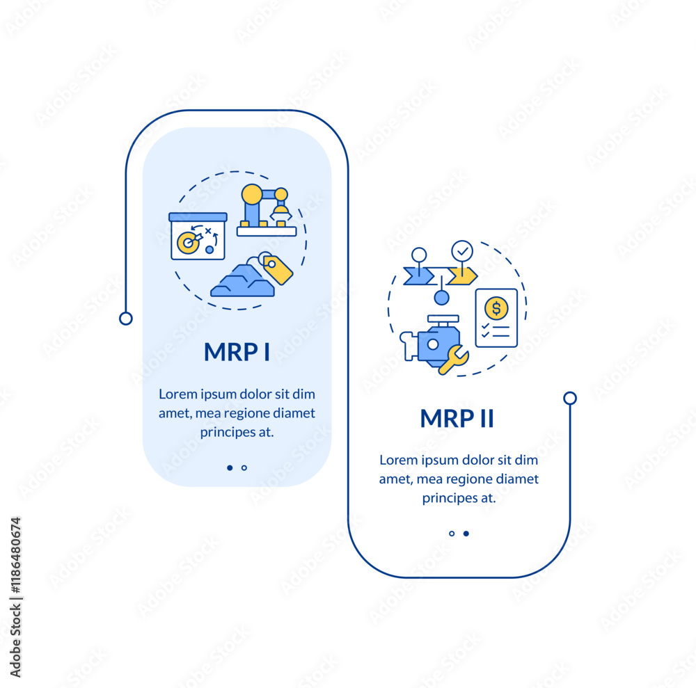 Poster mrp rectangle infographic vector. manufacture technology improvement. industrial inventory. data vis