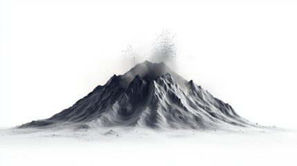 Erupting volcano mountain isolated on white background nature scene dramatic viewpoint of eruption
