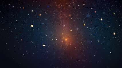 Fototapeta premium An abstract starry background with a minimalist approach, showcasing glowing white star clusters against a gradient of warm sunset colors transitioning into midnight blue, with a sense of depth and my