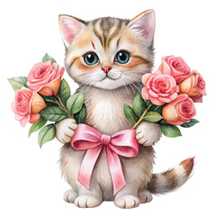 Cat in the world  Rose Bow Clipart Watercolor

