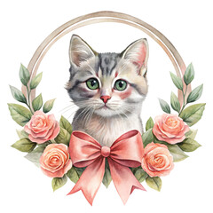 Cat in the world  Rose Bow Clipart Watercolor
