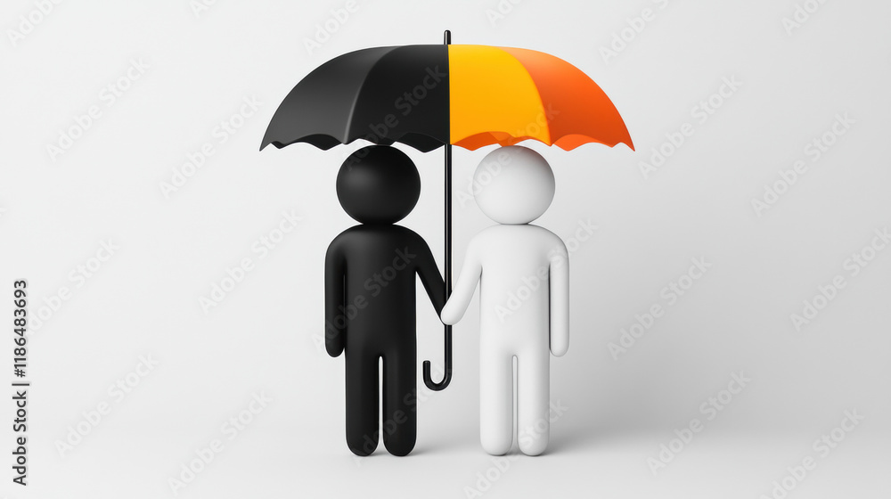 Poster relationship, a high-fidelity 3d rendering showcasing two figures sharing an umbrella, ideal for div