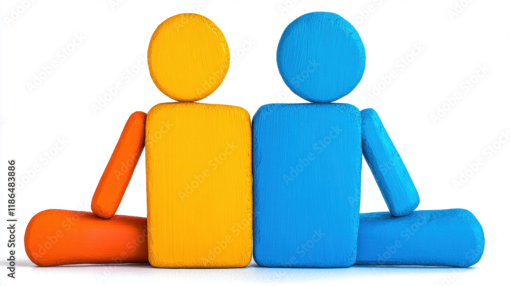 Aufkleber relationship, a high-fidelity 3d rendering featuring two figures sitting back-to-back, ideal for cre