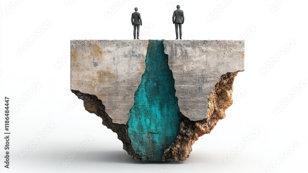 Poster relationship, a high-fidelity 3d rendering featuring two figures standing on a bridge, ideal for use