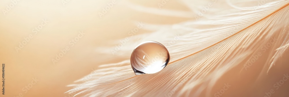 Poster macro close up of a glistening water droplet delicately balanced on a feather, creating a serene and