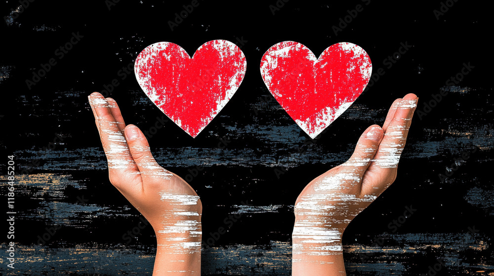 Poster relationship, a high-fidelity 3d rendering of two hearts floating above a pair, perfect for romantic
