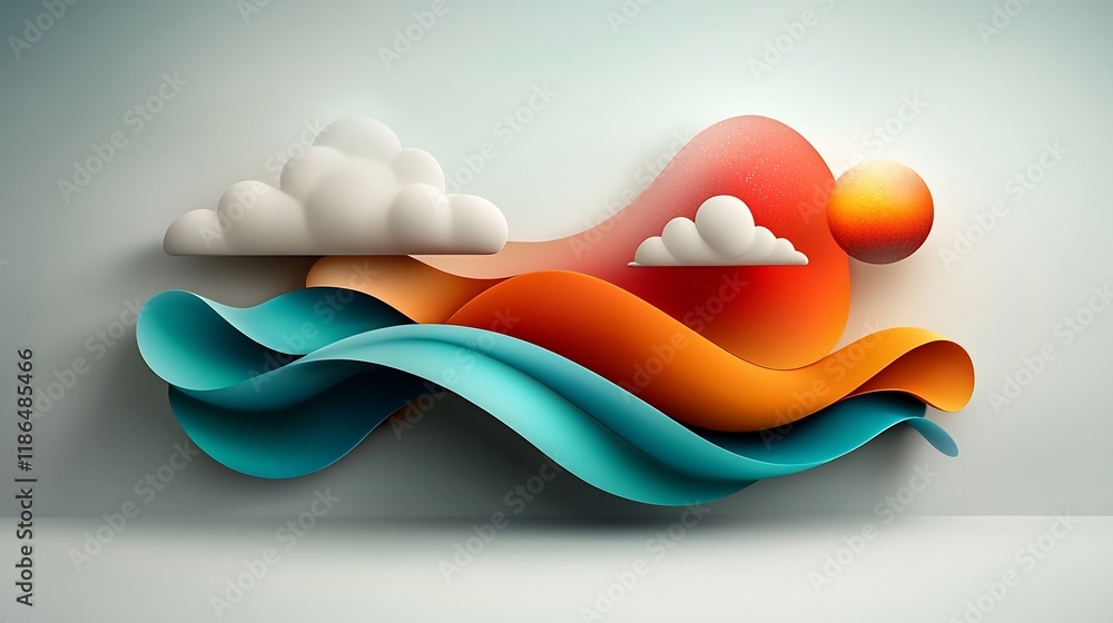 Poster mesmerizing waves of undulating shapes in a vibrant iridescent color palette surreal and psychedelic