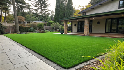 A synthetic lawn with a realistic green appearance.