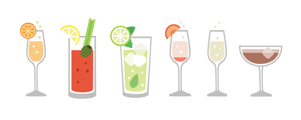 Brunch drinks vector illustration set, cocktail icons.