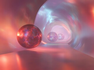 Abstract depiction of spirituality with glowing orbs and ethereal light representing enlightenment, Spirituality, Mystical Connection