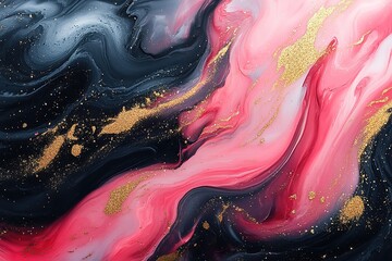 Abstract Liquid Resin Art with Pink, Black, and Gold Details