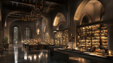 Obraz premium Elegant Library Interior with Warm Lighting