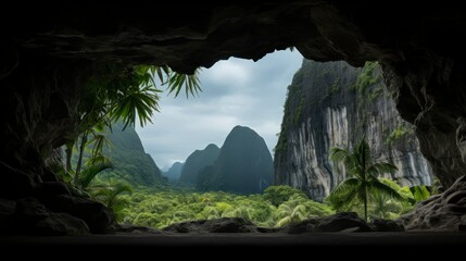 Panoramic view of the tropical jungle from the cave
