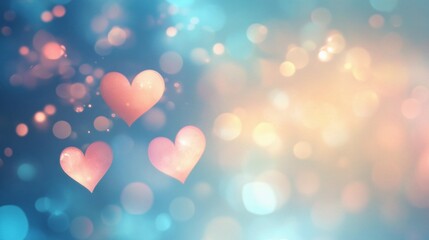 Fototapeta premium Romantic blurred heart-shaped bokeh lights background for love-themed designs.